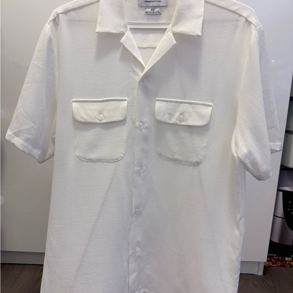 Cubavera White Textured Casual Button Down Shirt